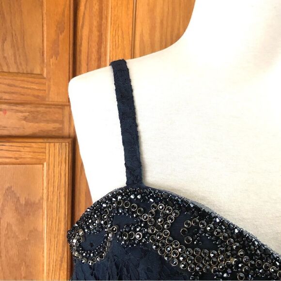Vintage RINA Di MONTELLA Navy Blue Beaded Gala Wedding Maxi Dress Gown - 16 - Picture 6 of 16